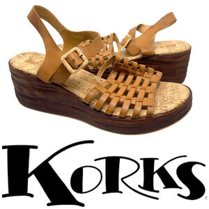 NEW Korks Marley Sz 11 Flatform Comfort Wedge Brown Woven Slingback Sandals NWOB